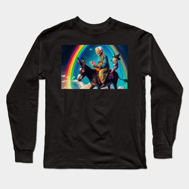 Old Woman on a Donkey with Playing Cards - Greeting Card Long Sleeve T-Shirt by JohnCorney